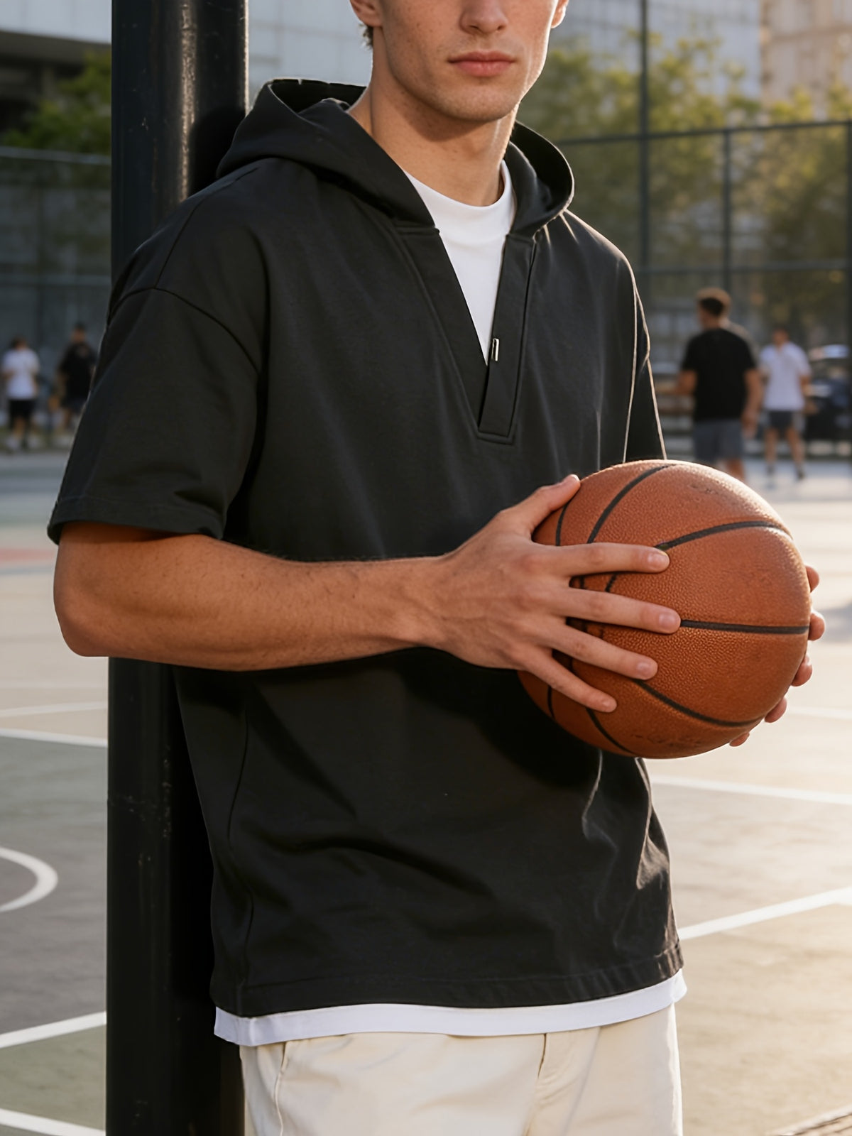 Men'S Hooded Short Sleeve T-Shirt, Athletic Style Short Sleeve, Casual Summer Cool Top - Black