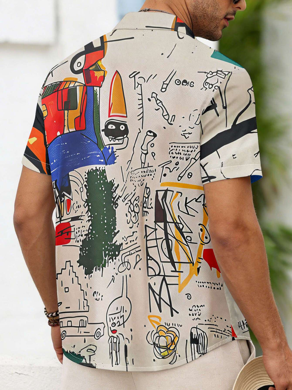 Men's Digital Print Shirt with Interwoven Abstract Graffiti, Vibrant Colors and Free-spirited Line Patterns, a Casual Men's Top - Mixed colors