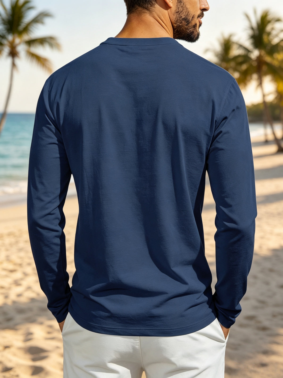 Men's Henley Long Sleeve T Shirts, Solid Color Crew Neck Pullover Tops with Chest Pocket, Breathable Soft Casual Loose Fit Long Sleeve Shirts, All Seasons Basic Undershirt for Daily Commute Outdoor, Versatile Minimalist Men Clothing Multiple Sizes& - Blue
