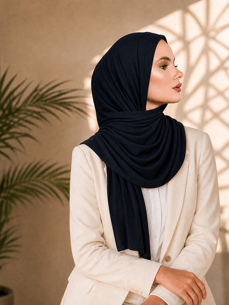 Women'S Jersey Headscarf - Soft, Breathable, And Secure Fit; a Modest Wrap Suitable for Daily Wear, Commuting, Wind, And Shielding - Black