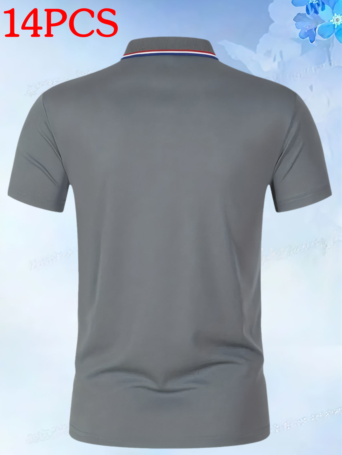 14pcs Classic Solid Color Men'S Polo Shirts, Breathable Lapel High Quality Shirts Casual Fashion Sport - Grey