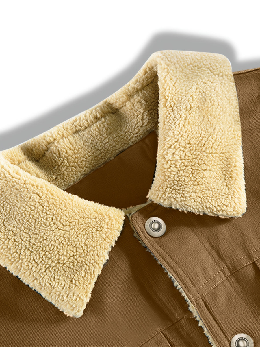 Men'S Solid Color Commuter Outdoor Fleece Jacket - Yellowish-brown