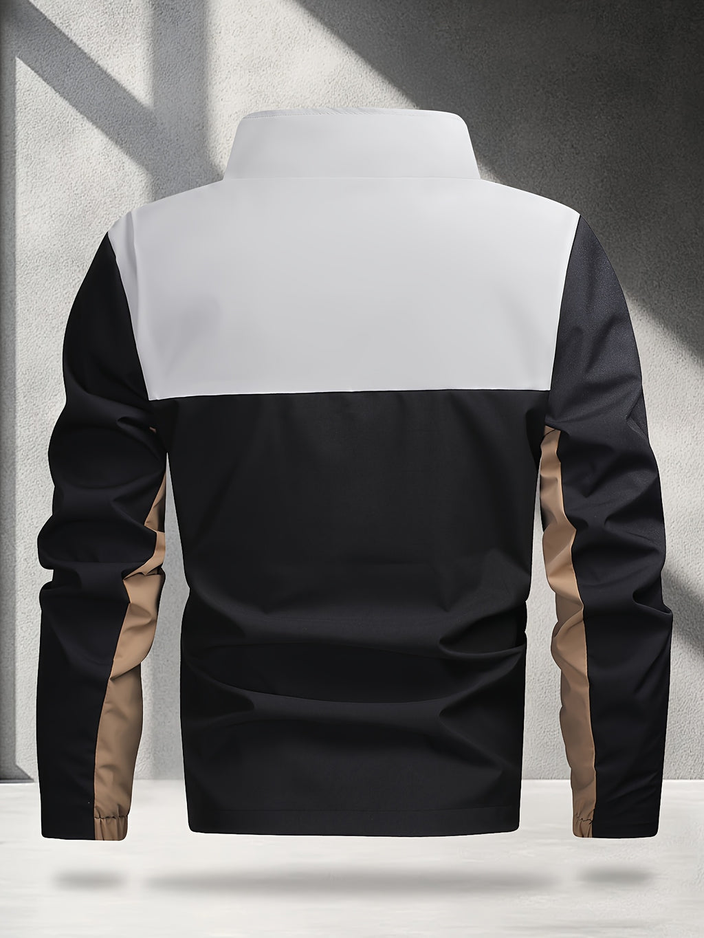 Men's Outdoor Performance Jacket, Lightweight, Quick-Drying, Color Block, Fashionable Contrast Color Design, Color-Block Soft Shell Jacket - Light Grey