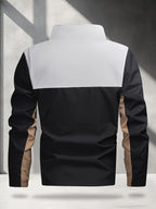 Men's Outdoor Performance Jacket, Lightweight, Quick-Drying, Color Block, Fashionable Contrast Color Design, Color-Block Soft Shell Jacket - Light Grey