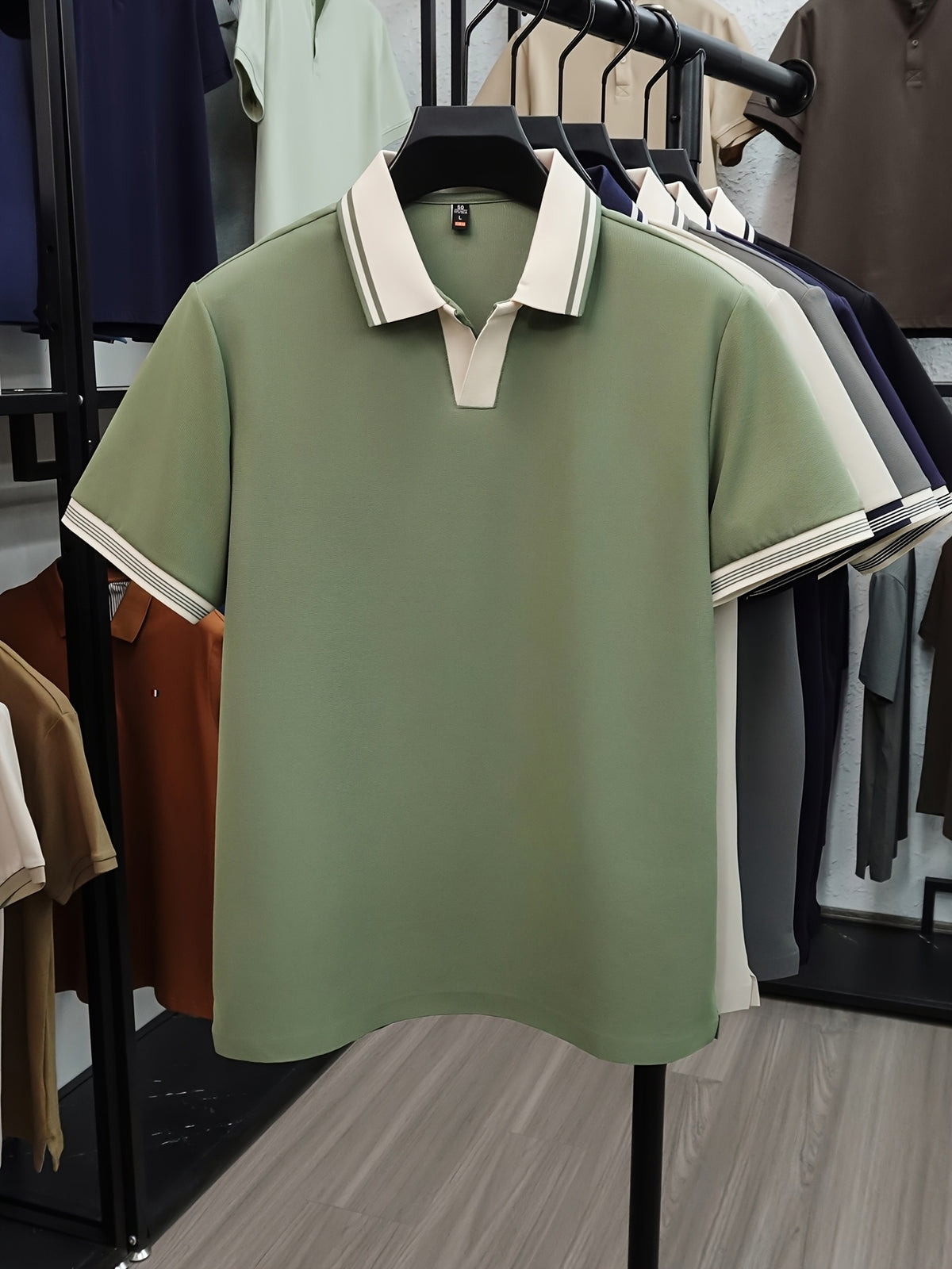 New Summer V-Neck Buttonless Lapel High-Stretch Short-Sleeve Men's T-Shirt, Fashionable Casual Sport Quick-Dry Men's Shirt, Skin-Friendly and Cool, Y Smooth Breathable Men's Top TX16215 - Green