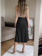 Spring/Summer New Satin Chiffon Multi-Button Women's Skirt - Black