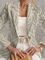 Autumn Women's Fashion, Outdoor Travel,  Clothing, Exquisite Patterns, Women's Tops, Contrasting Geometric Patterns and Plant Prints, Elegant Women's Autumn Skirts, Exquisite Women's Suit Jackets, - Apricot