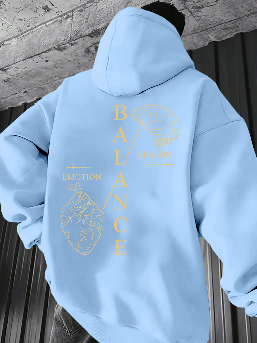 Men'S Autumn Winter Print Hooded Fleece Sweatshirt, Versatile Athletic Casual Loose Hooded Sweater - Light Blue