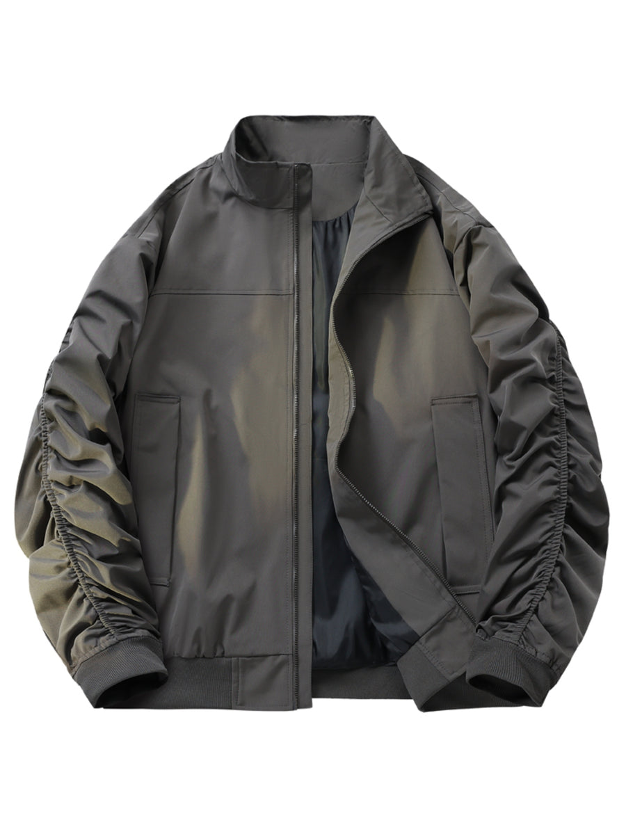 New High-Quality Flight Jacket Stand Collar Jacket for Men, Casual Jacket Outerwear Top, American Trendy Jacket - Grey