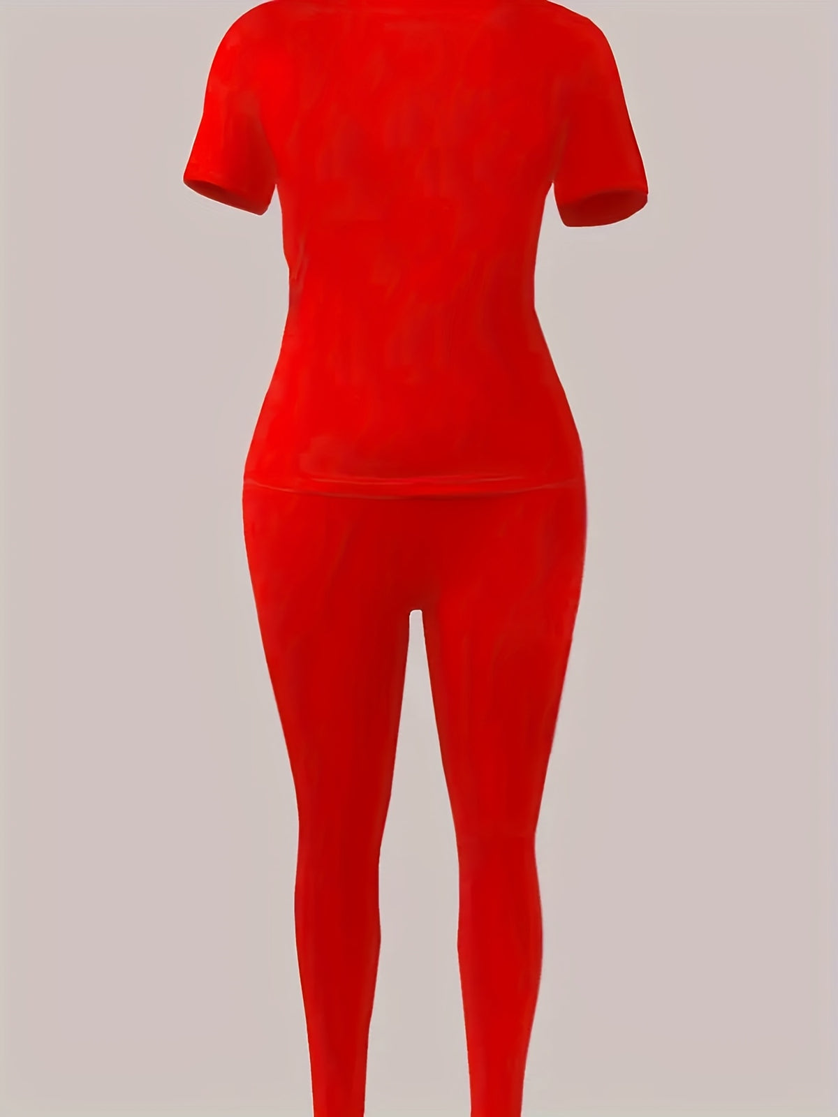 XDCH12L92 European and American Women's Casual Sporty Round Neck Loose Short Sleeve Long Pants Set with Unique Print Two-Piece Outfit - Red