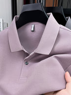 Spring and Autumn Men's Lapel Polo Shirt, Fashionable Solid Color Base Layer Top, Versatile Business Casual Long Sleeve T-Shirt, Suitable for Daily Work Scenes, The Best Gift for Friends and Relatives - Light Purple