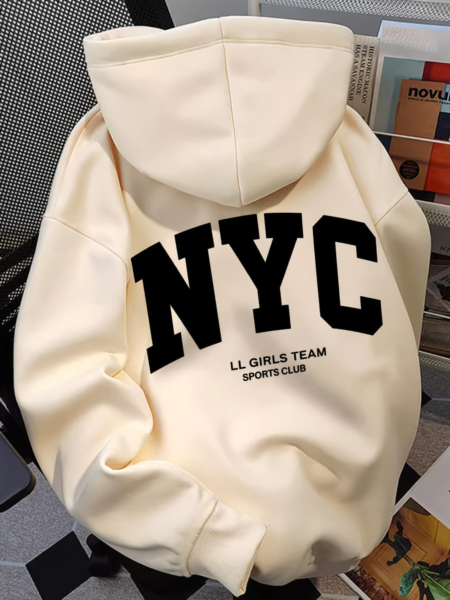 Hooded Sweatshirt with Printed Pattern, Autumn/Winter Style Sweatshirt NYC - Apricot 1