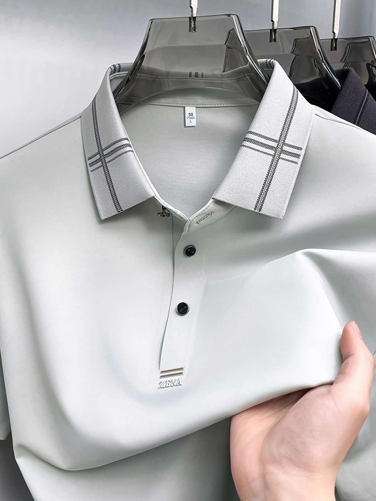 Men's Summer Polo Shirt with Plaid Contrast Collar, Seamless Construction for a Restrictive-Free Feel, a Comfortable Choice for Summer Commuting, Outdoor Activities, and Business Meetings - SINBOS - Beige Apricot