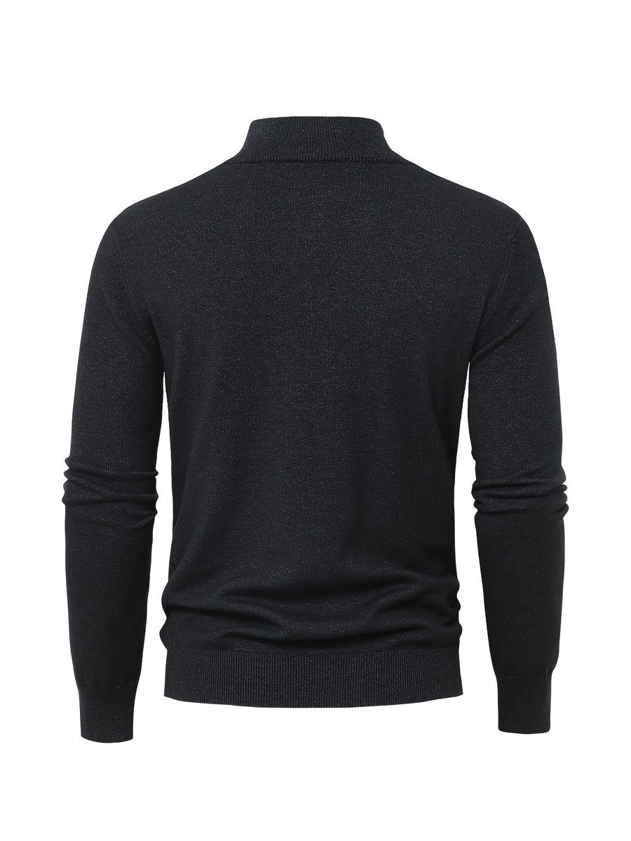 2025 New Men's Casual Solid Color Knit Zip-Front Sweater - Thickened Warm Top - Fashionable Minimalist Style with Medium Stretch for Daily Comfort, Men's Essential Cold-Weather Item, High-Quality Autumn/Winter Fashionable and Mature Pullover - Black Gray