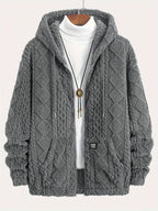 Thanksgiving Men'S Gift Easy Men'S Casual Jacket Hoodie Personalized Texture Jacquard Geometric Pattern Hooded Drawstring Full Zip Label Contrast Design Suitable for Daily Casual Fashion Classic Easy Outdoor Home Commute Warm Autumn Winter Men'S Plu - Dark Gray