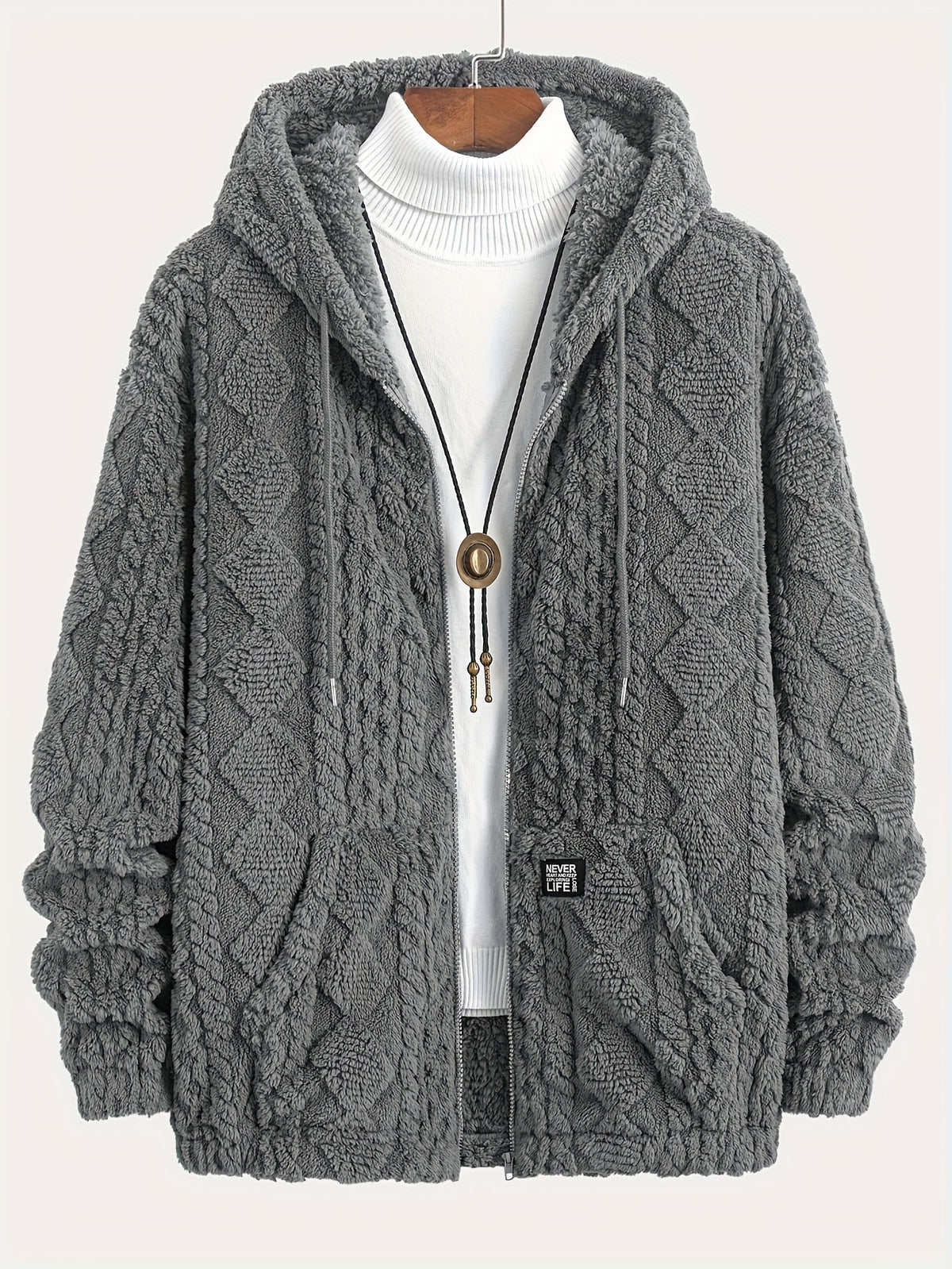 Thanksgiving Men'S Gift Easy Men'S Casual Jacket Hoodie Personalized Texture Jacquard Geometric Pattern Hooded Drawstring Full Zip Label Contrast Design Suitable for Daily Casual Fashion Classic Easy Outdoor Home Commute Warm Autumn Winter Men'S Plu - Dark Gray