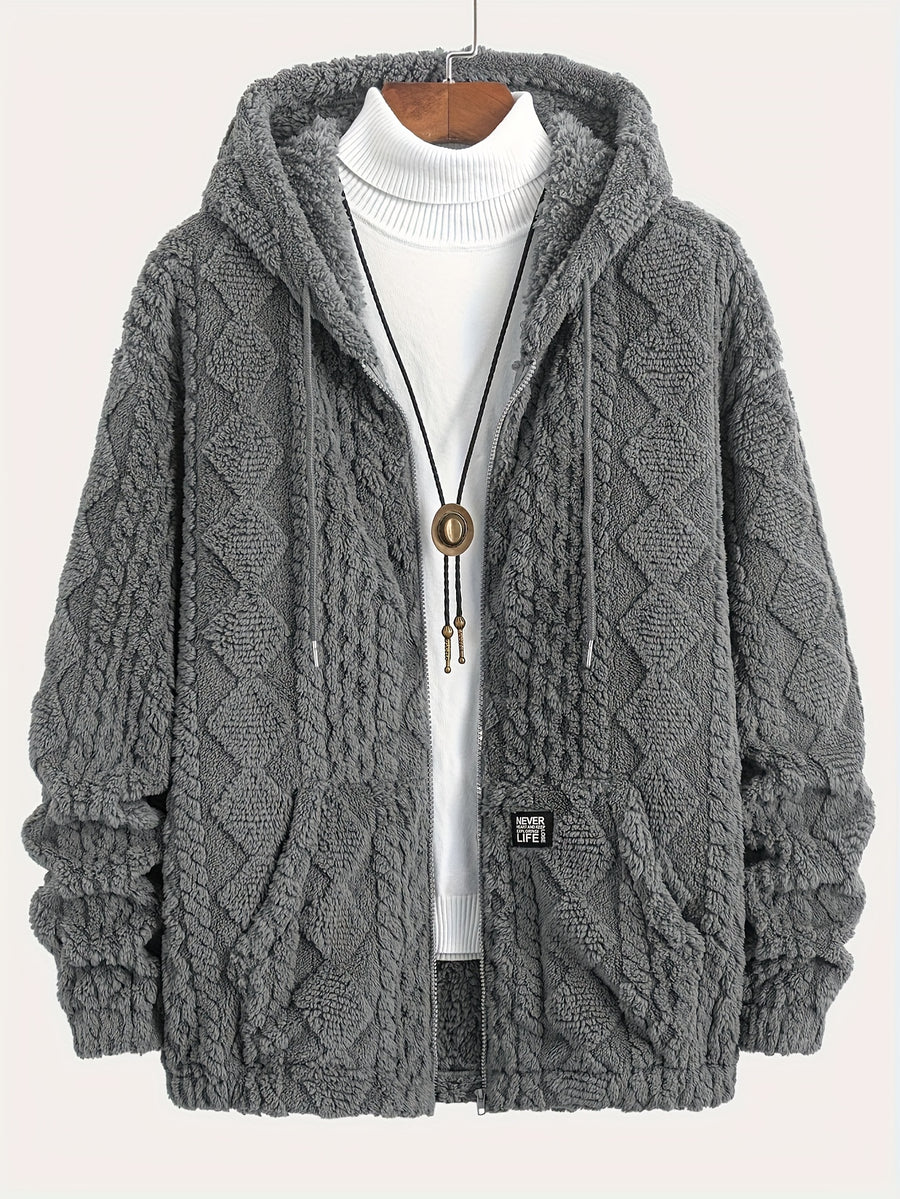 Thanksgiving Men'S Gift Easy Men'S Casual Jacket Hoodie Personalized Texture Jacquard Geometric Pattern Hooded Drawstring Full Zip Label Contrast Design Suitable for Daily Casual Fashion Classic Easy Outdoor Home Commute Warm Autumn Winter Men'S Plu - Dark Gray