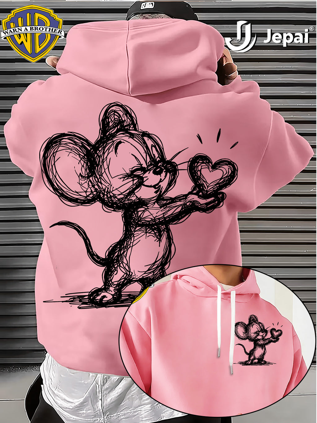 Warner Bros. Official, Trendy Cool American Street Style Classic Character Themed Printed Hooded Sweatshirt, Unisex American Street Style Long-Sleeve Top, Suitable for Daily and Outdoor Activities, an Excellent Warm Outerwear Choice for Autumn - Pink Color