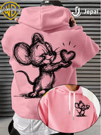 Warner Bros. Official, Trendy Cool American Street Style Classic Character Themed Printed Hooded Sweatshirt, Unisex American Street Style Long-Sleeve Top, Suitable for Daily and Outdoor Activities, an Excellent Warm Outerwear Choice for Autumn - Pink Color