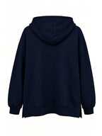 Women' S Fashion Hooded Sweatshirt for Autumn and Winter- Pattern Print Design, Side Slit Design, Hooded Sweatshirt - Navy Color