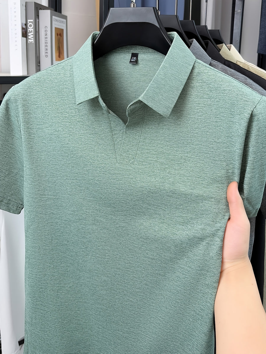 Men'S V-Neck Polo Shirt, Comfortable And Breathable Business Casual Collared Short Sleeve T-Shirt, Non-Stick to Skin When Sweaty, Maintaining Dry And Comfortable for Long Time Wear - Green