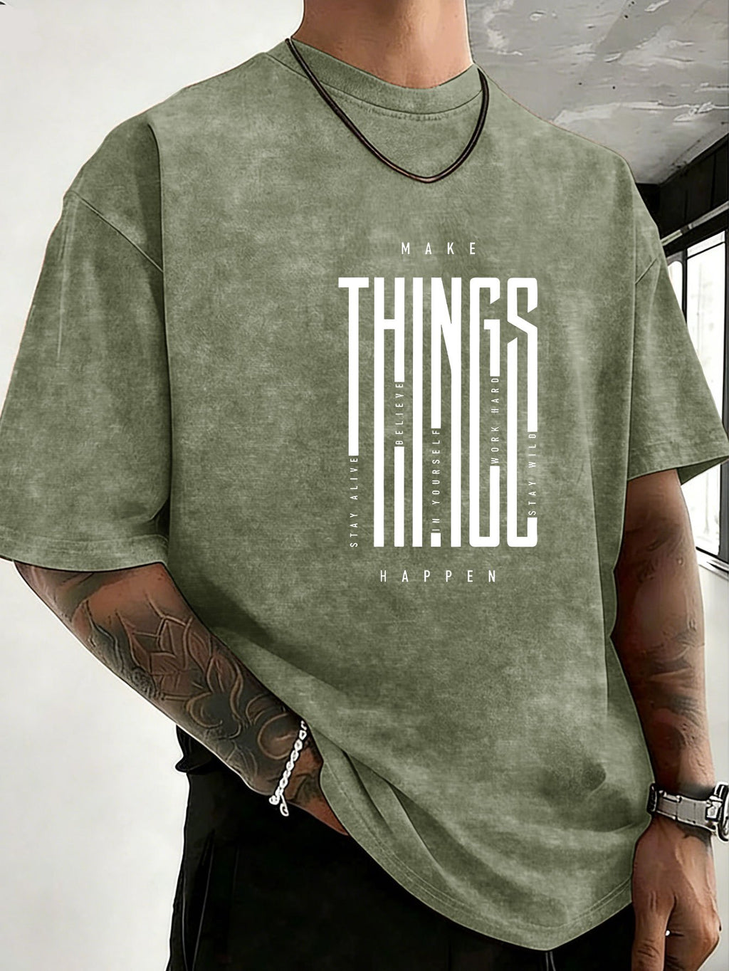 2026 New Unisex T-Shirt, Washed Pure Cotton with Distressed Texture, Double-Sided Print, Breathable and Sweat-Absorbent, Loose Fit for Outdoor Fitness and Sports, Trendy Short Sleeve - Military Green