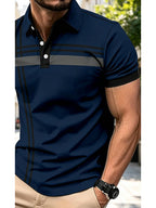 Men's Digital Print Polo Shirt, Summer Casual Short Sleeve Polo, Fashionable Digital Print with Chest Stripe, Outdoor Sports Polo, Breathable and Comfortable, Machine Washable - Mixed colors