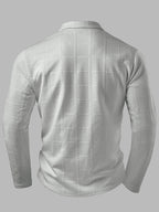 Men's Fashion Top, Autumn/Winter Outdoor Casual Textured Jacquard Fabric, Color-Block Patchwork Lapel Zipper Long-Sleeve Polo Shirt - White
