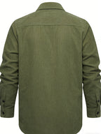 Men'S Fashion Versatile Casual Long-Sleeve Shirt, Multiple Colors Available, Pocket Design Corduroy Top Shirt Jacket - Olive Green