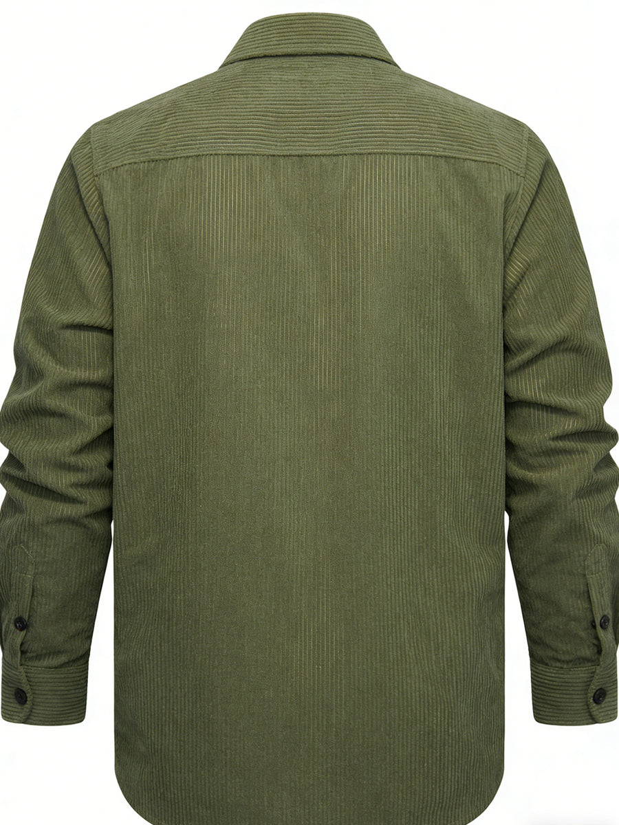 Men'S Fashion Versatile Casual Long-Sleeve Shirt, Multiple Colors Available, Pocket Design Corduroy Top Shirt Jacket - Olive Green