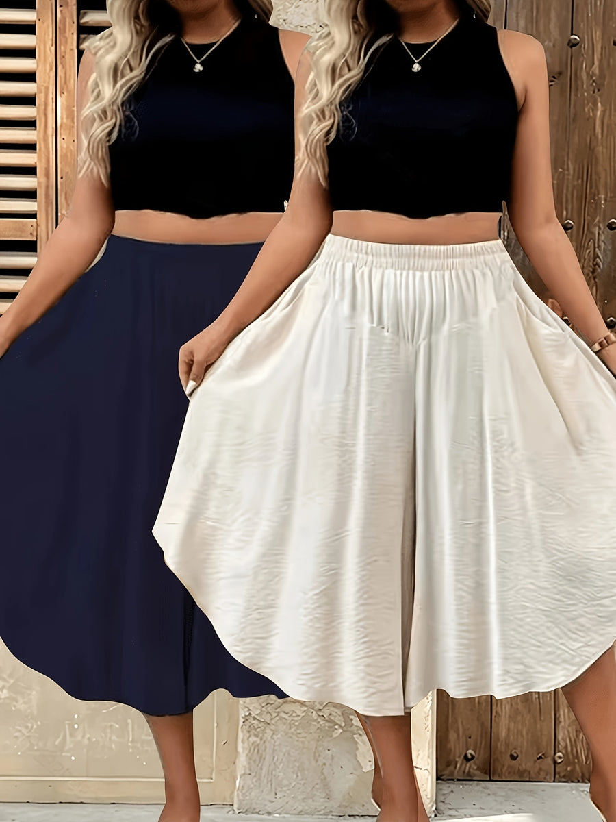 2pcs Cross-Border Spring/Summer New Solid Color Versatile High-Waist Casual Shorts for Women - Navy Blue with Apricot