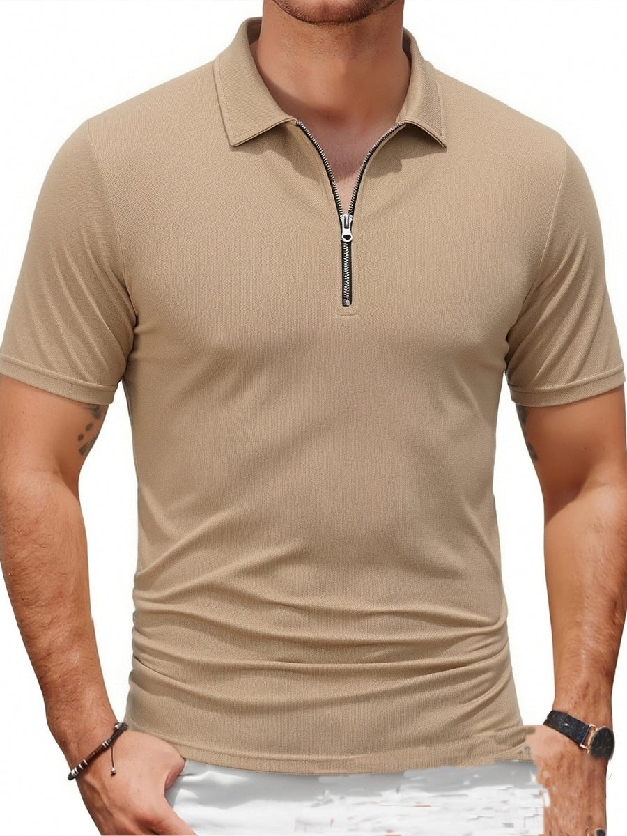 Three-pc Men's Sporty Outdoor Casual Lapel Solid Color Breathable Polo Shirts for High-End Occasions - Khaki Three Pieces