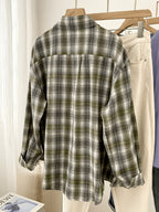 Women'S Shirt Multicolor Brushed Checkered Shirt Loose Top - Army Green