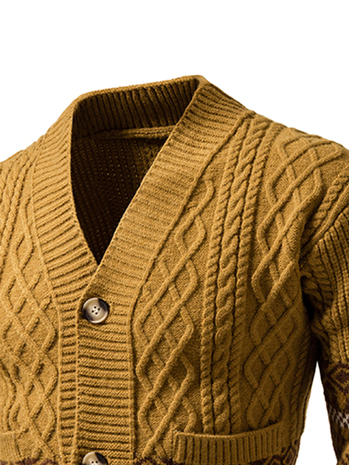 Winter New Striped Geometric Pattern Button Thickened Long Sleeve Sweater Men'S Warm Knit Cardigan X - ginger-colored
