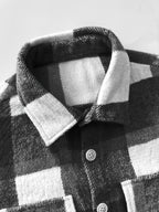 Autumn/Winter Men's Casual Jacket, Vintage Plaid Lapel Long-Sleeve Shirt Top, Button-Up Cardigan Outerwear, Chest Pocket Design, for Outdoor Sports and Daily Wear, Stylish and Versatile Style - Black