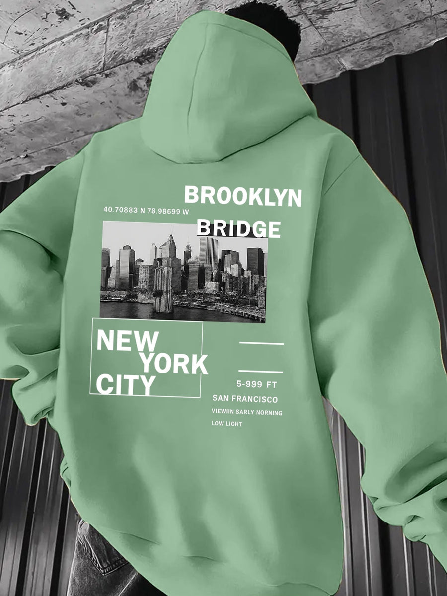 Men's Hoodie - Street Style Hoodie, Loose Fit for Daily and Formal Wear, Urban Style, Style Pattern Printed Design, Durable Material, Casual Top, Urban Lifestyle - Heavy Duty Hoodie for Winter Warmth with Velvet - Pea Green Color