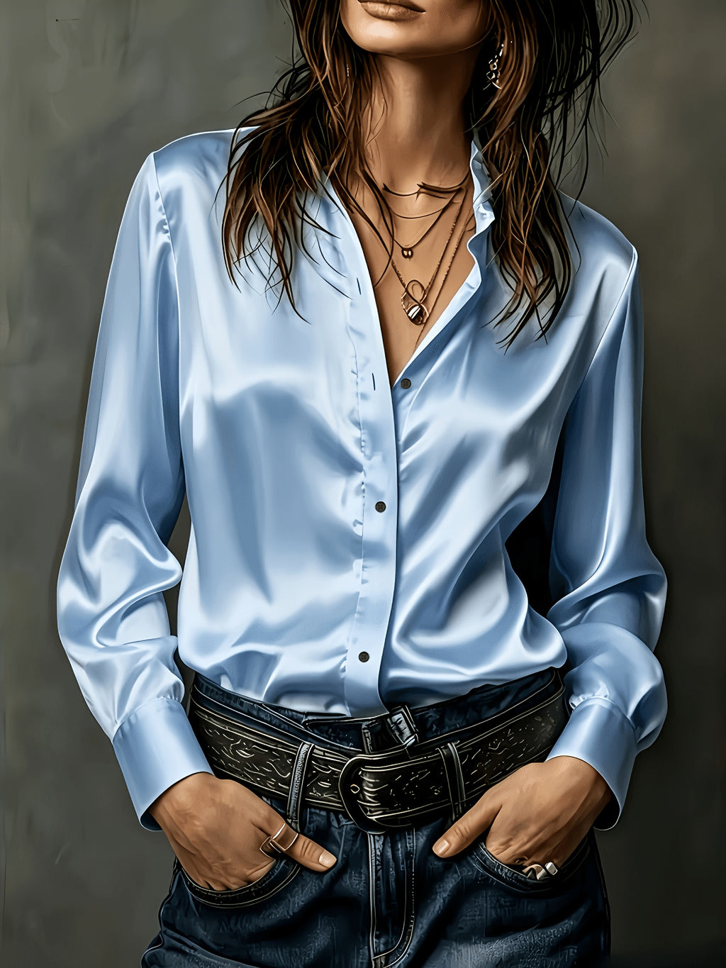 Women's All-Season Commuter Satin Shirt - Light Blue