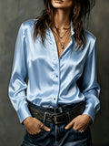 Women's All-Season Commuter Satin Shirt - Light Blue