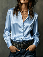 Women's All-Season Commuter Satin Shirt - Light Blue