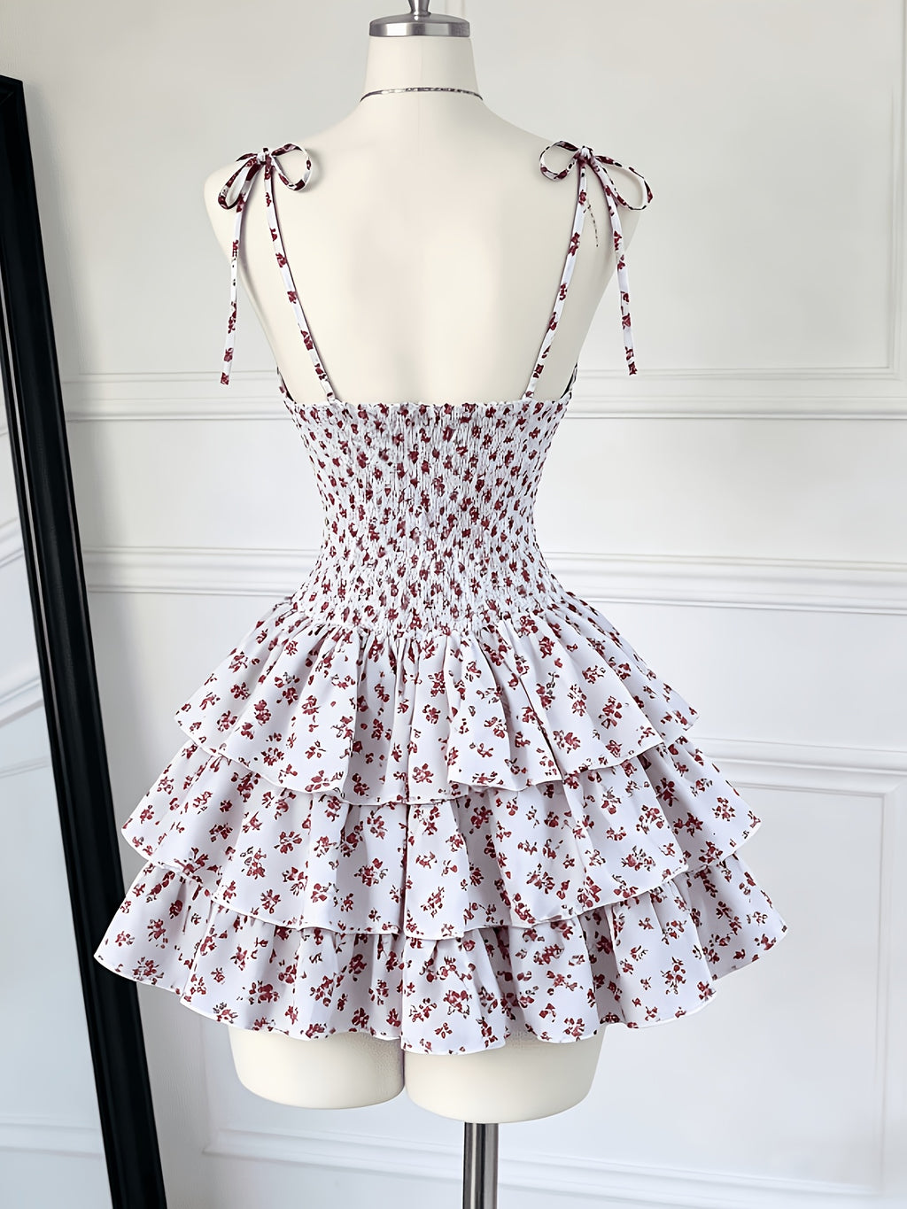 Women's Small Floral Print Spaghetti Suspender Dress - White