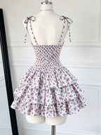 Women's Small Floral Print Spaghetti Suspender Dress - White