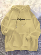 Men's Cursive Handwritten Horizontal Line Decorative Print Hooded Sweatshirt, Simple and Trendy Black Pullover Top for Men - Apricot