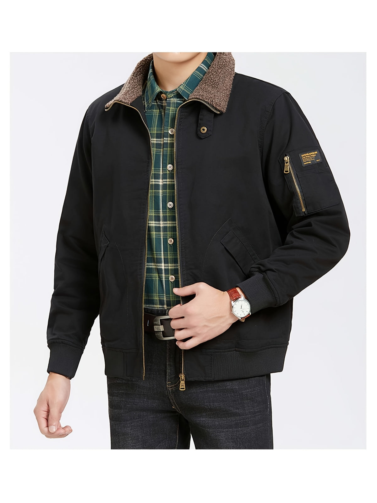 Men'S Lamb Workwear Jacket Spring Autumn Winter New Multi-Pocket Outdoor Casual Coat - Black
