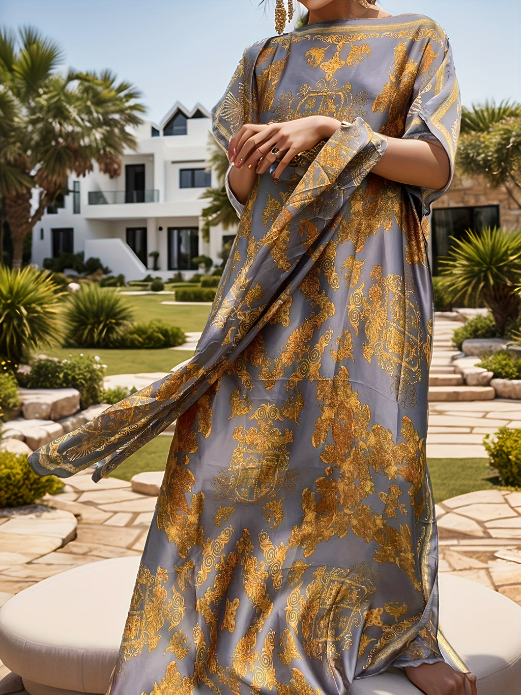 2pcs Set Middle Eastern Women's Printed Fashion Dress - Mixed colors