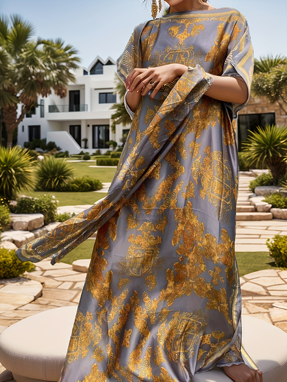 2pcs Set Middle Eastern Women's Printed Fashion Dress - Mixed colors