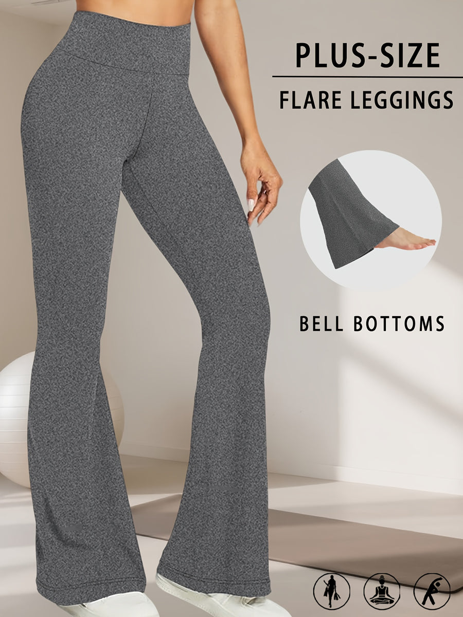 Plus Size Women's Super Soft High Waisted Flare Pants, Leggings Tummy Control Soft Bootleg Bell Bottoms - Grey