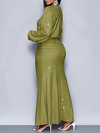 Spring Autumn Winter Christmas Party Vacation And Valentine'S Day Date Elegant Mermaid Hem Tight Sexy Long Sleeve Dress - Matcha Color