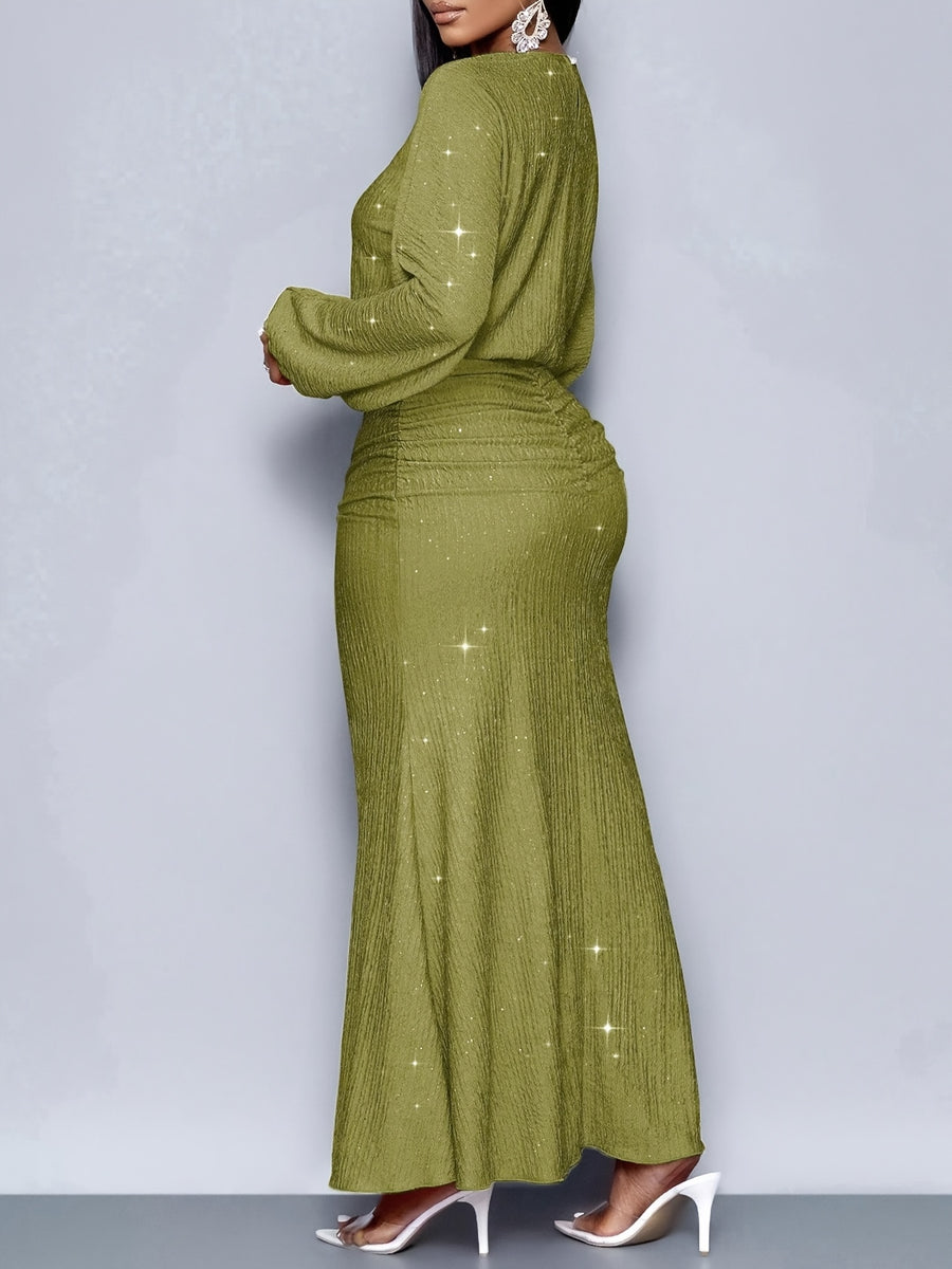 Spring Autumn Winter Christmas Party Vacation And Valentine'S Day Date Elegant Mermaid Hem Tight Sexy Long Sleeve Dress - Matcha Color