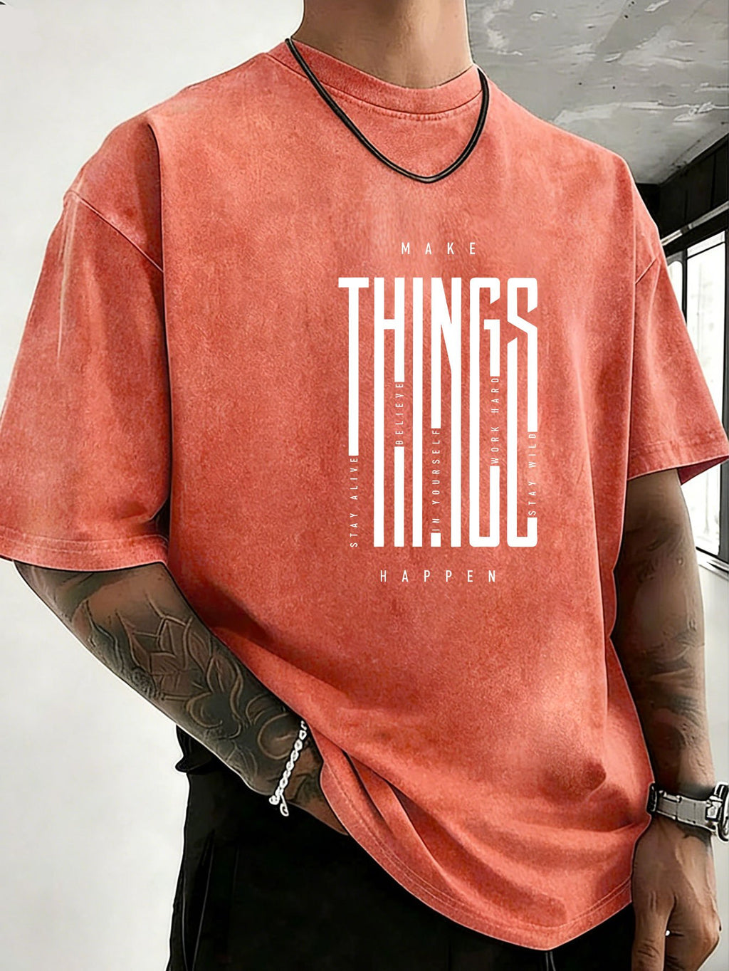 2026 New Unisex T-Shirt, Washed Pure Cotton with Distressed Texture, Double-Sided Print, Breathable and Sweat-Absorbent, Loose Fit for Outdoor Fitness and Sports, Trendy Short Sleeve - Orange