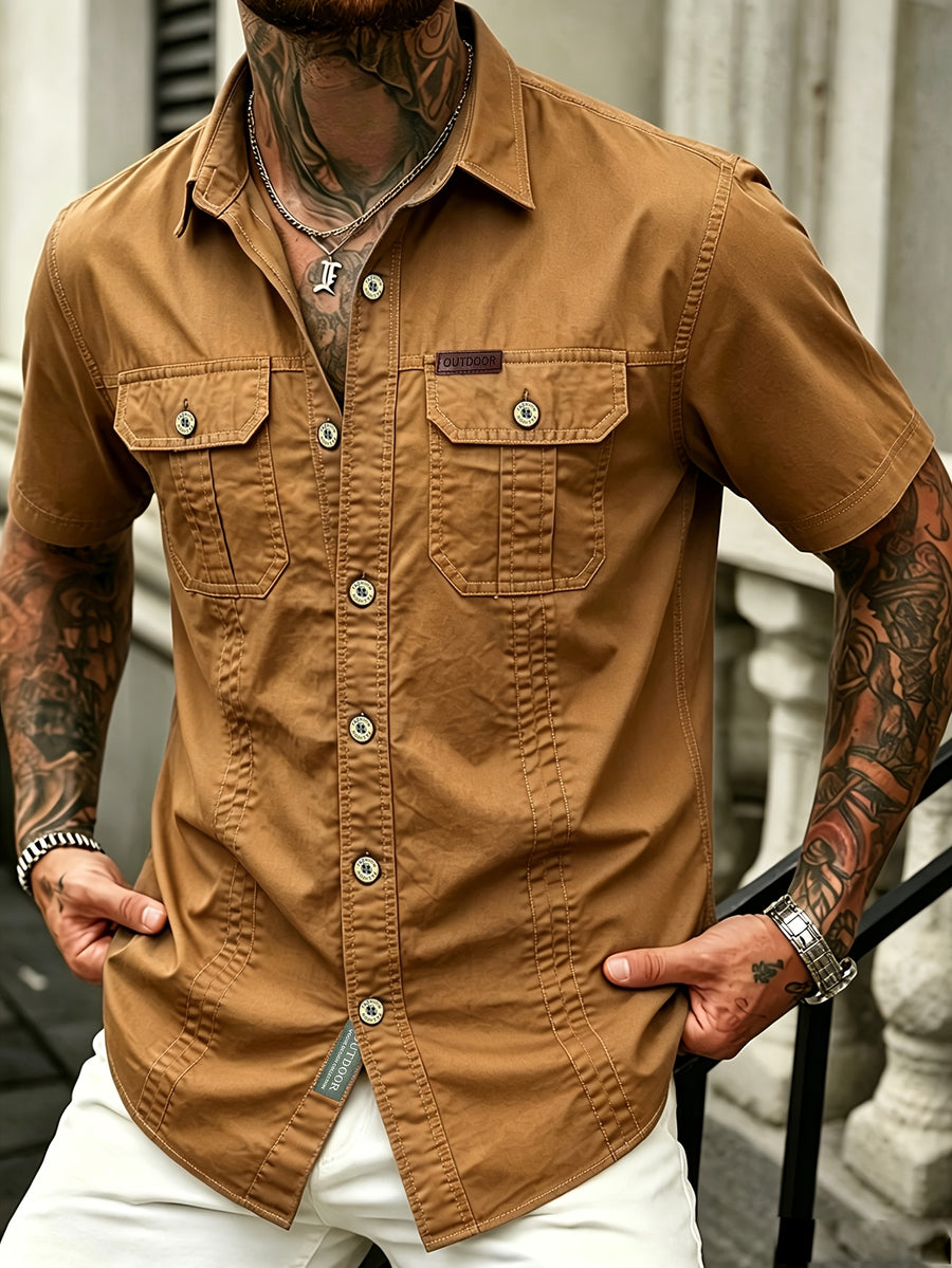 Men'S Summer Cool Shirt Top - Casual, Versatile, Sweat-Absorbent And Quick-Dry Short Sleeve Shirt. Fashionable And Trendy Men'S Clothing. Suitable for Daily Workwear, Outings, Shopping, Vacations, And Leisure Activities - ginger-colored